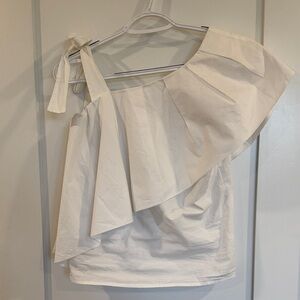 Amanda Uprichard White One-Shoulder Blouse